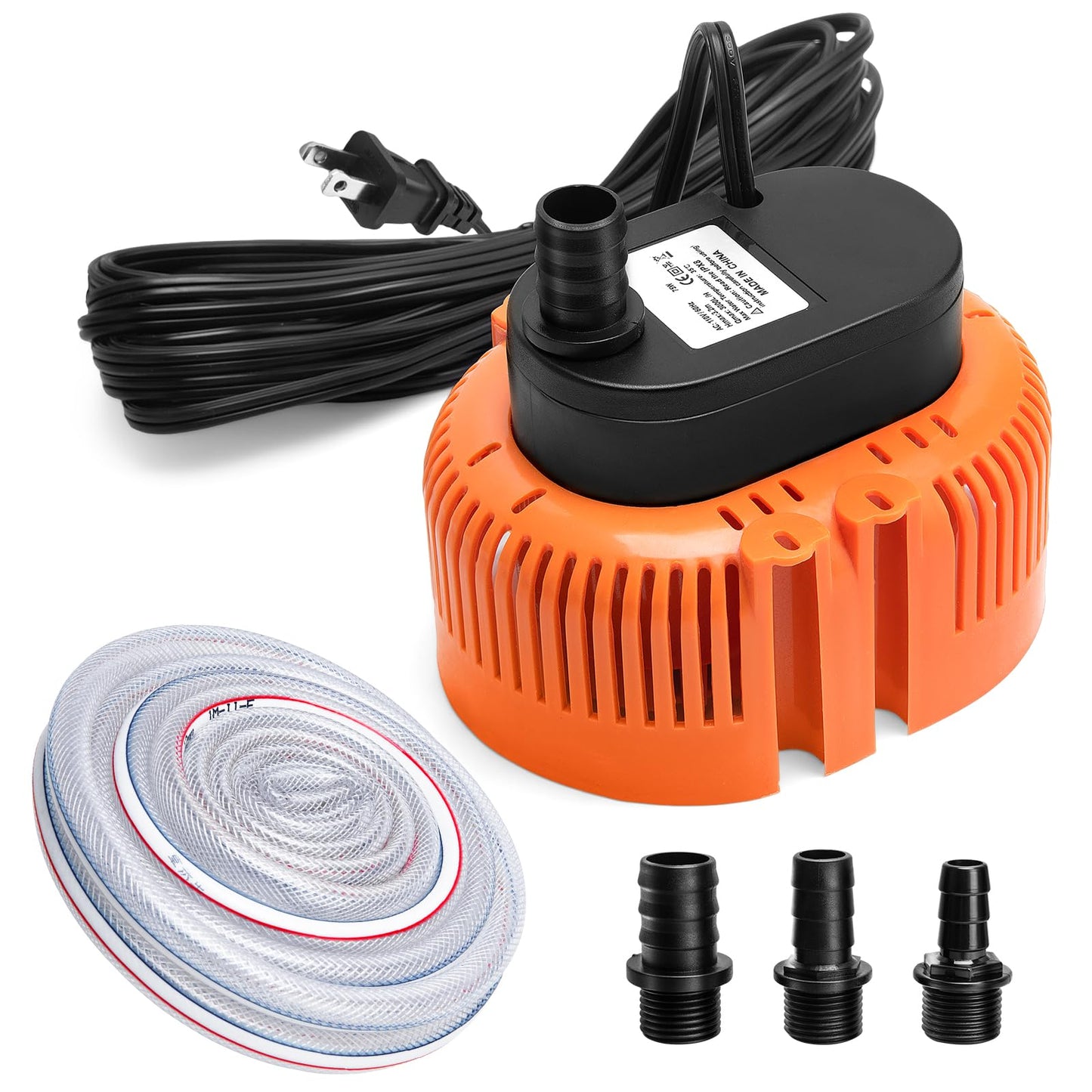Sump Pump,Pool Cover Pump above Ground,submersible water pump Swimming Water Removal Pumps,for Swimming Pool Basement Garden Pond Tubs Draining,75W,Max Flow:850GPH,3 Adapters,25 Ft Power Cord (Orange)
