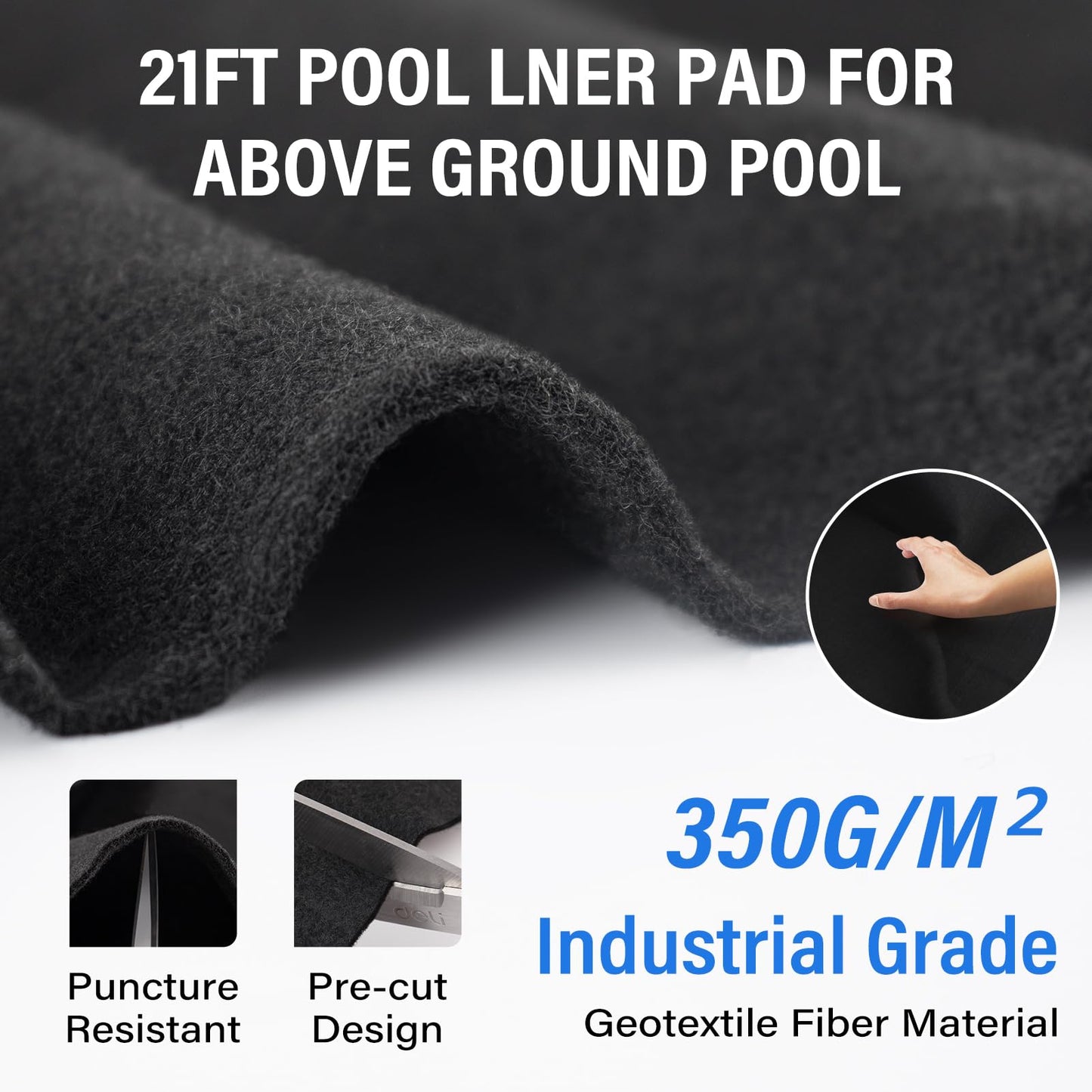 TIXANF 350G/M² Thicker 21FT Pool Liner Pad,Seamless Above Ground Pool Liner,Pre-Cut Heavy Duty Round Pool Liner Pad, Durable Geotextile Material,Puncture Protection,Extend Liner Life(Black)