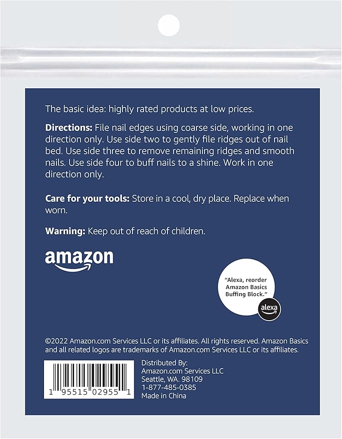Amazon Basics 4-Way Nail Buffer Buffing Block for Professional Manicure, Manicure Tools, Nail Polisher, 3-Pack, Black/White