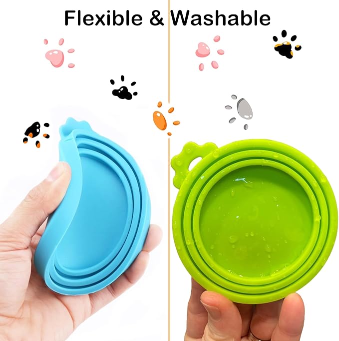 Cat Food Can Covers Lids & White Spoon, Pink/Grey/Green Lids, Can Covers for Dog/Cat Food Cans, Fit 3 Standard Size Pet Food Cans, Spoon with Opener Paw & Mini Spatula