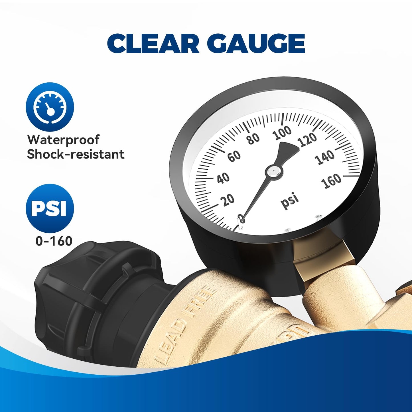 RVGUARD RV Water Pressure Regulator Valve With An Adjustable Knob, Tool-Free, CSA Approved, Lead-Free Brass Water Pressure Reducer with Gauge and Inlet Screen Filter for RV Camper Travel Trailer