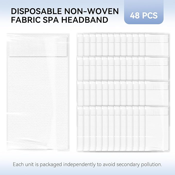Disposable Headbands for Spa & Facials – 48pcs White Disposable Spa Headbands for Women, Professional Headband for Facials, Esthetician, Skincare & Washing Face – Non-Woven Disposable Hair Bands Pack