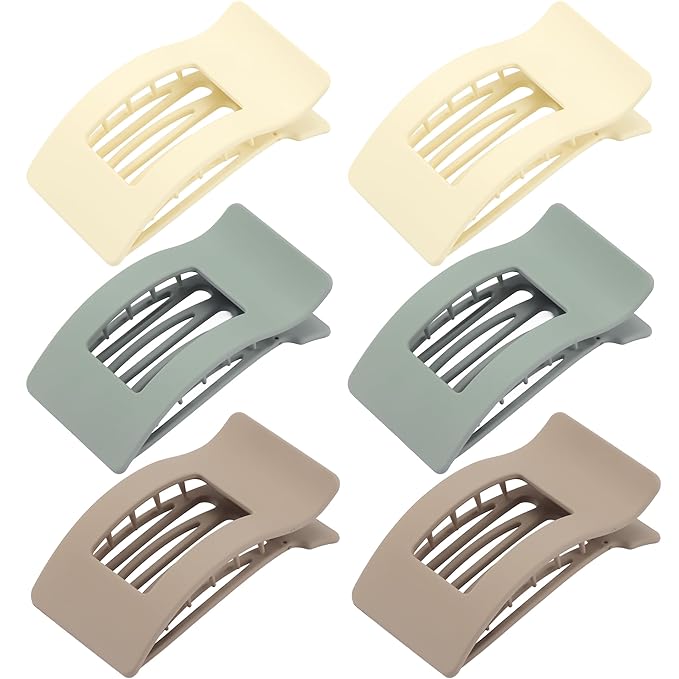 6 Pack Flat Hair Claws Clips for Women, Large Extra Strong & Thick Clips for Thick Fine Hair Styling, Secure Hair Hold Matte Brown Blue White