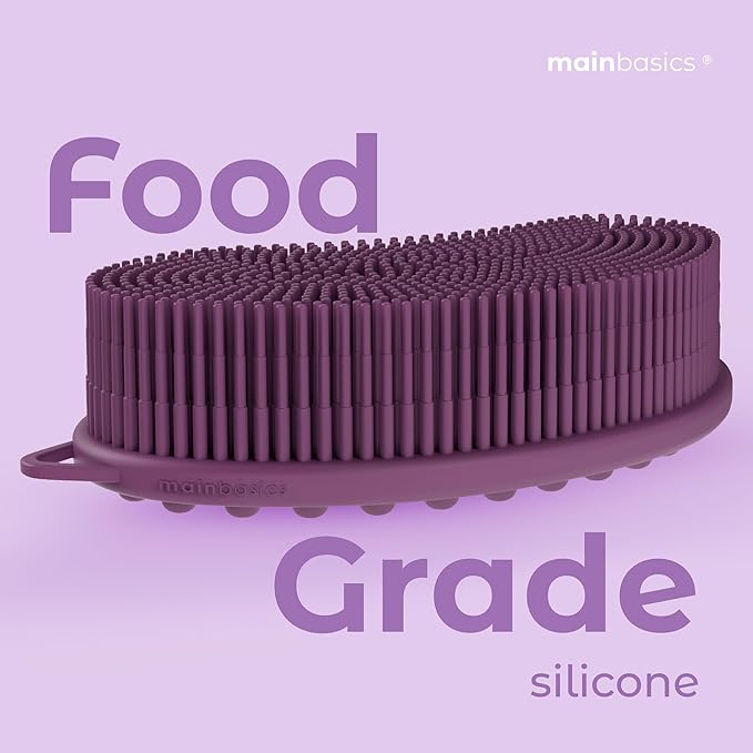 MainBasics Silicone Body Scrubber Dual-Sided Shower Loofah and Massaging Nodes (Purple, Massage)