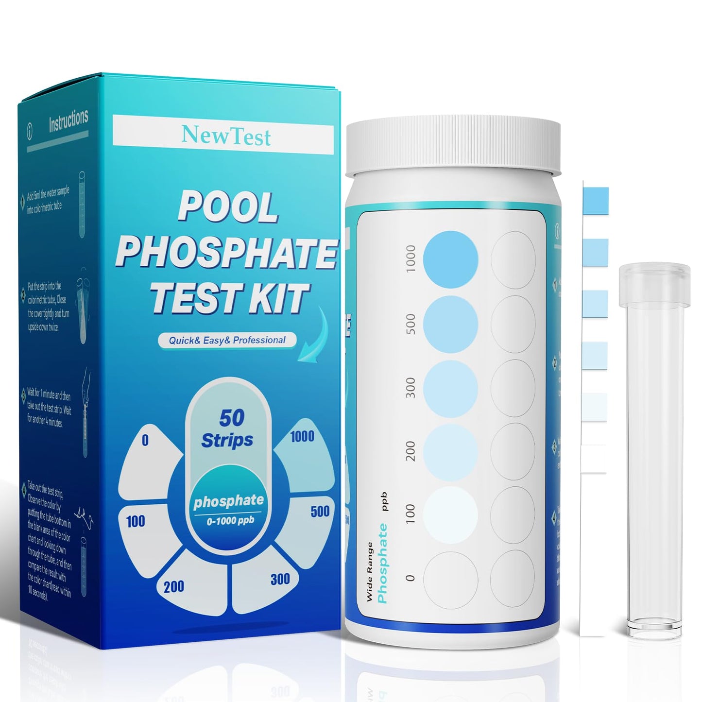 NewTest Pool Phosphate Test Kit: 50CT Professional Phosphate Test Strips for Swimming Pools Water Accurate & Easy to Read (50)