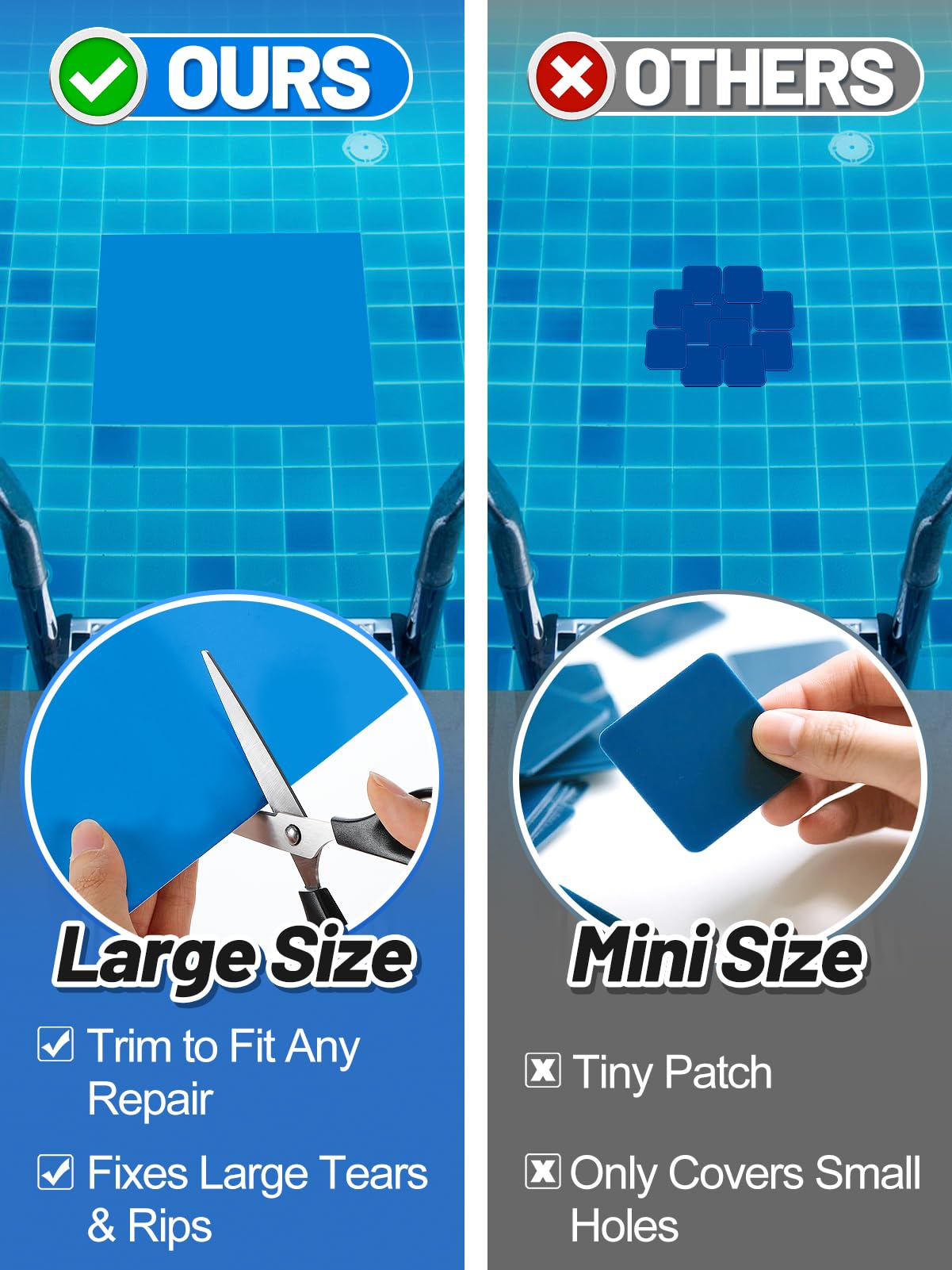 Aulock 4ft x 2.8ft Exlarge Pool Liner Repair Patch - Self-Adhesive Vinyl Patch Kit for In-Ground or Above Ground Pools Inflatable Swimming Pools, Blue