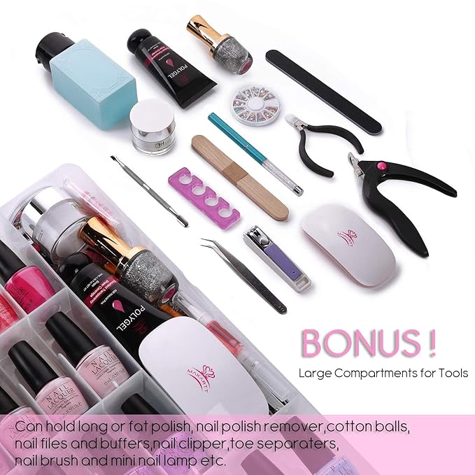 Makartt Gel Nail Polish Organizer, Clear Storage Case Holder for 60 Bottles, Large Compartment, Space-Saving, Travel Carry, Colors Display