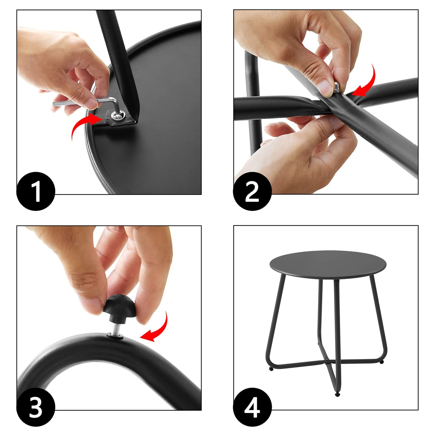 Meluvici Patio Small Side Table Waterproof Round Metal Steel Weather Resistant Portable Outdoor and Indoor End Table for Garden Balcony Yard, Black
