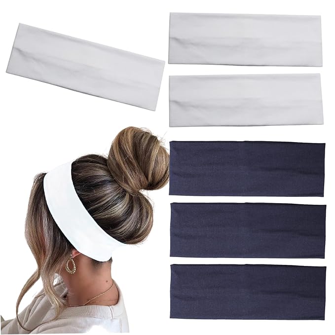 6 Pcs Headbands for Women Hair Cotton Headband Non-slip Stretchy Elastic Head Wrap Holder Hair Accessories White Navy Blue Color