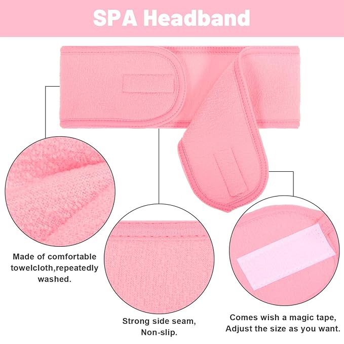 Whaline 4 PCS Spa Headband, Make up Hair Band, Stretch Terry Cloth Headband for Sport Yoga Shower (Pink)