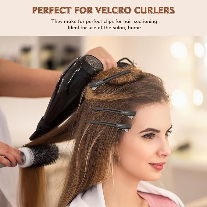12Pack Professional Hair Clips for Styling, Non Slip No-Trace Duck Billed Hair Clips with Silicone Band, Creaseless Hair Clip for Salon Styling, Cutting, and Rollers