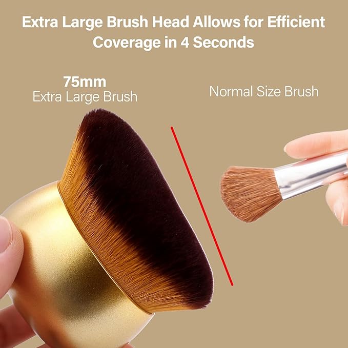 Extra Large Body Makeup Brush For Self Tanner, Leg Makeup &Bronzer Blend,75 mm Wide-headed Kabuki Brush Provides More Even& Pretty Application, Sunscreen Face&Back Makeup Brush, Wet&Dry Use- Gold