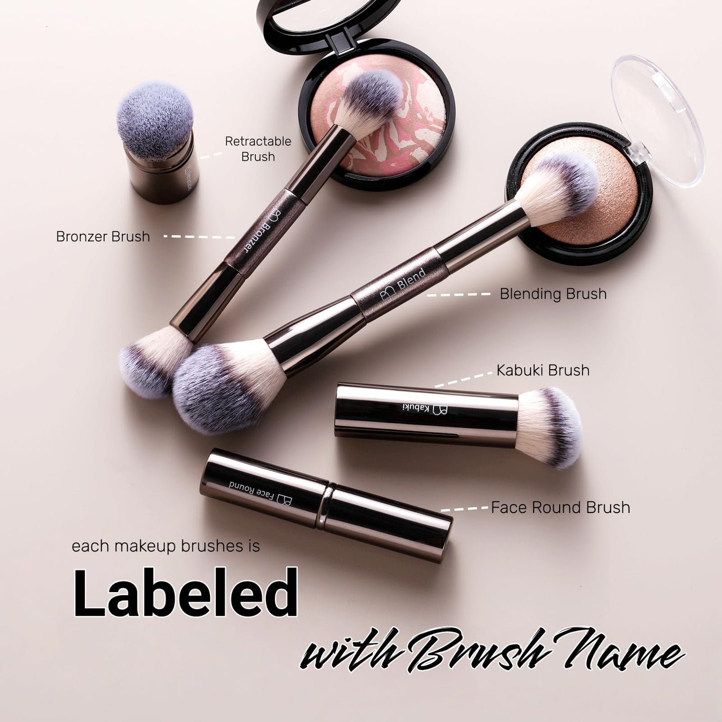Professional Makeup Brushes BS-MALL With Travel Case - Kabuki Brush Eyeshadow Brush, Concealer Brush, Blush Brush Bronzer & Foundation Brush 20 Pcs, Labeled Daily Use & Versatile Occasions Gift Box