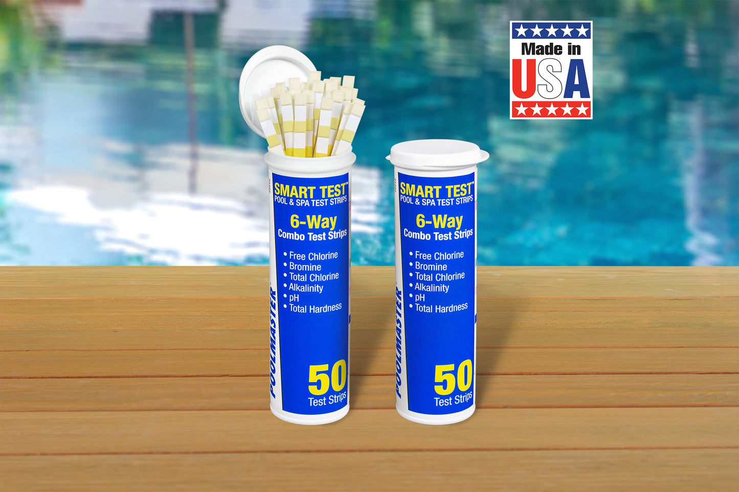 Poolmaster Smart Test 6-Way Swimming Pool and Spa Water Chemistry Test Strips, Made in The USA, 2 Pack,Blue