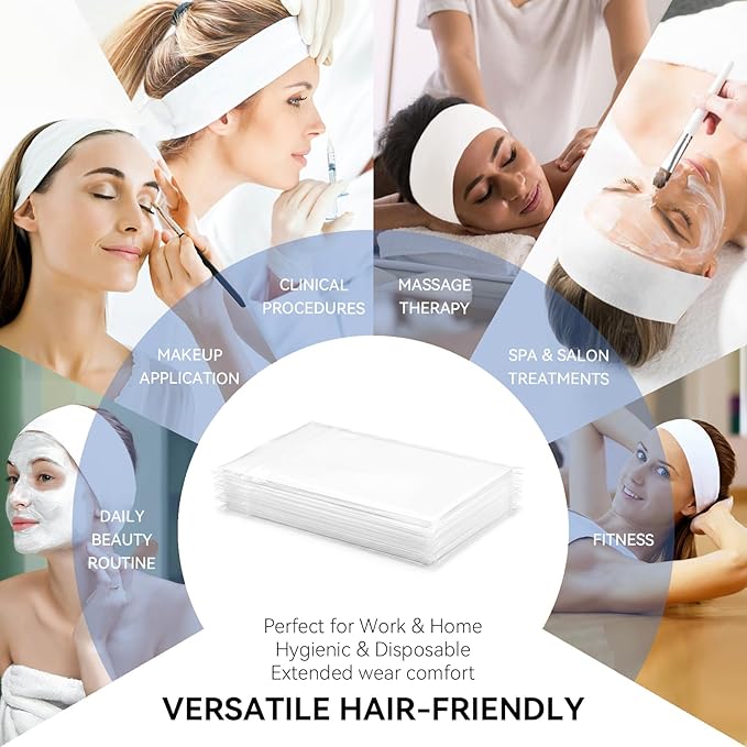 Disposable Headbands for Spa & Facials – 48pcs White Disposable Spa Headbands for Women, Professional Headband for Facials, Esthetician, Skincare & Washing Face – Non-Woven Disposable Hair Bands Pack