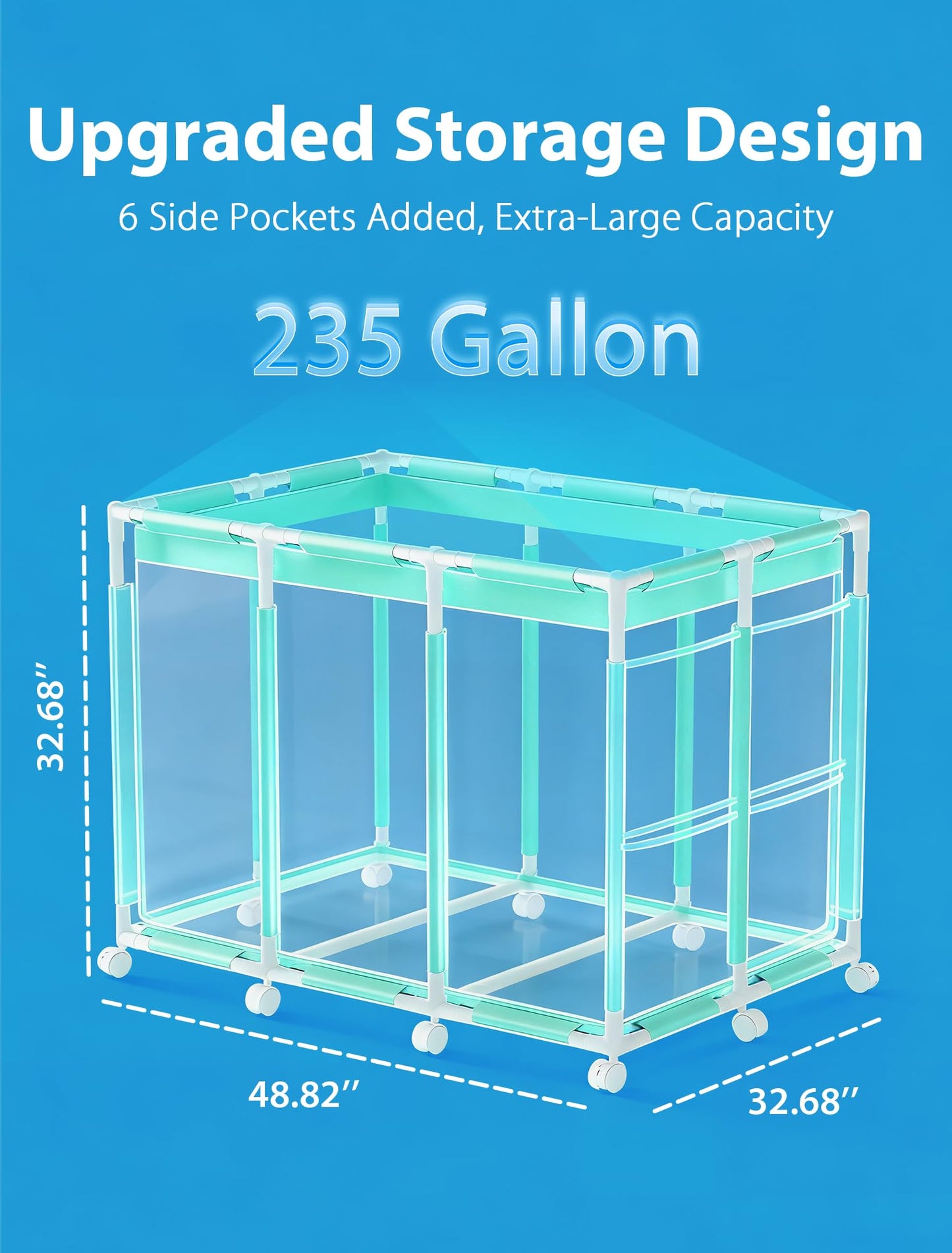 Kompoll Pool Storage Bin, XXL Large Rolling Mesh Pool Float Storage with 10 Upgraded Wheels, Outdoor Pool Toy Organizer Basket for Noodles, Floats, Goggles & Swimming Accessories, Cyan