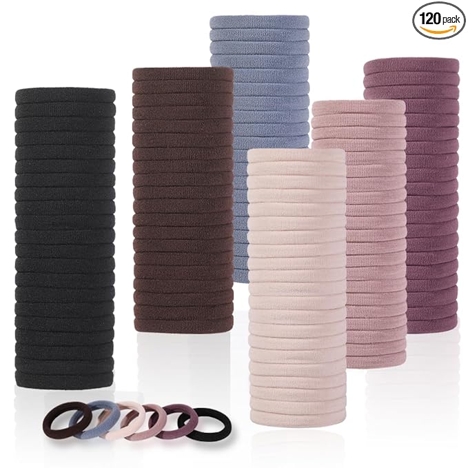 LuSeren 120PCS Soft Hair Ties for Women Ã¢ÂÂ No Damage Ouchless Nylon Hair Accessories, Seamless Fabric Ponytail Holders for Daily Use (Natural Colors)
