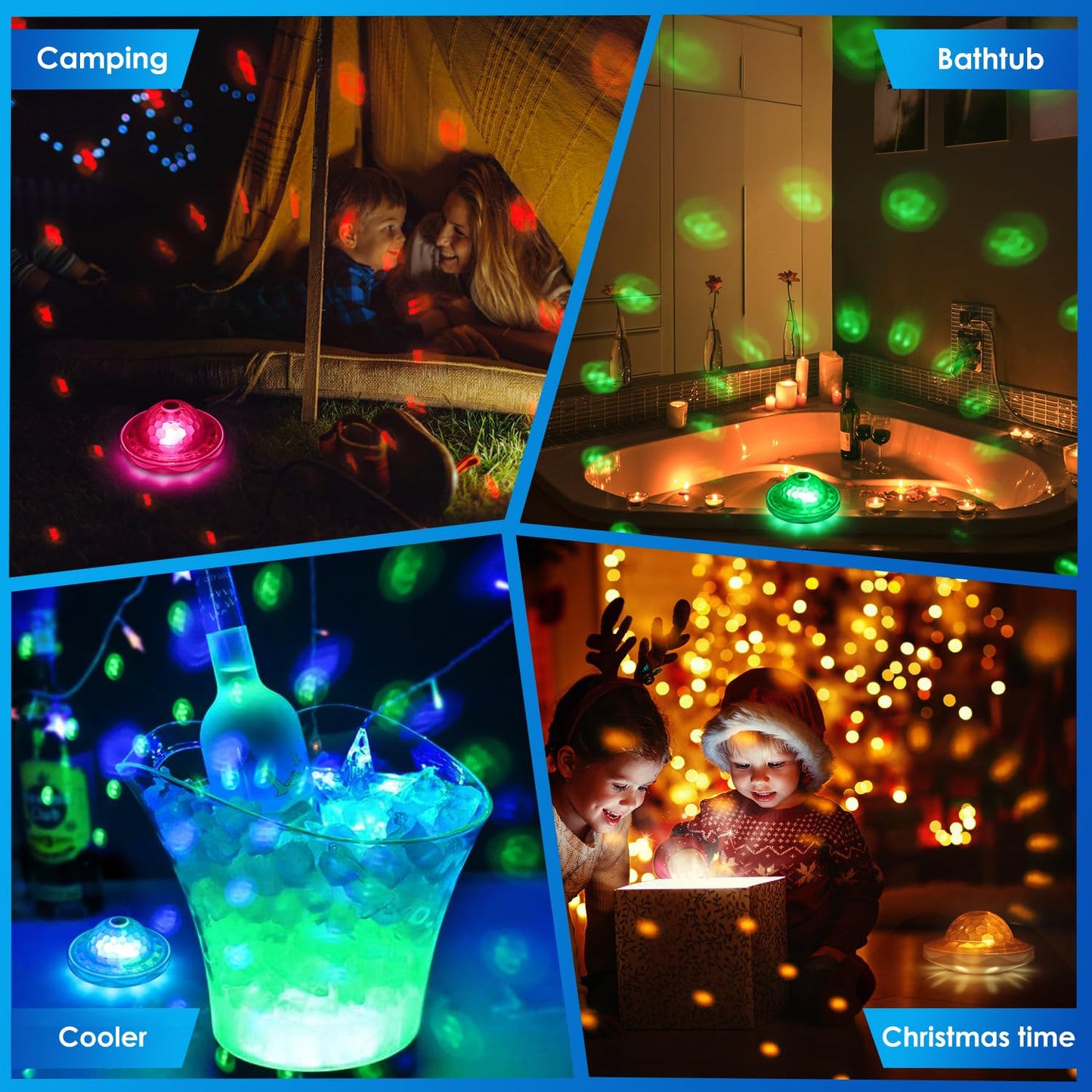 QOLNBY Floating Pool Lights(4 Pack), Pool Light with 6 Dynamic Lighting Effects, IP68 Waterproof Pool Lights that Float, Rechargeable RGB Upper and Lower Color Changing Lights for Hot Tub, Patio