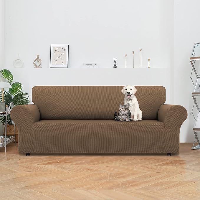 LURKA Stretch Oversized Sofa Slipcovers 1 Piece Couch Covers for 3 Cushion Couch Sofa Furniture Protector Full Sofa Covers with Elastic Bottom for Kids and Pet (Camel, X-Large)