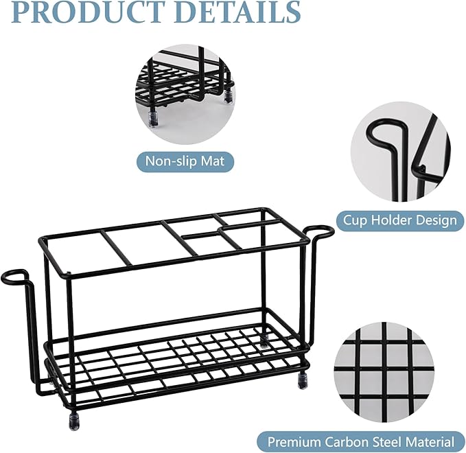 Carbon Steel Toothbrush Holders for Bathrooms, Electric Tooth Brush Holder and Toothpaste Organizer with Cup Holder Bathroom Accessories for Countertop, Shower, Sink - Black