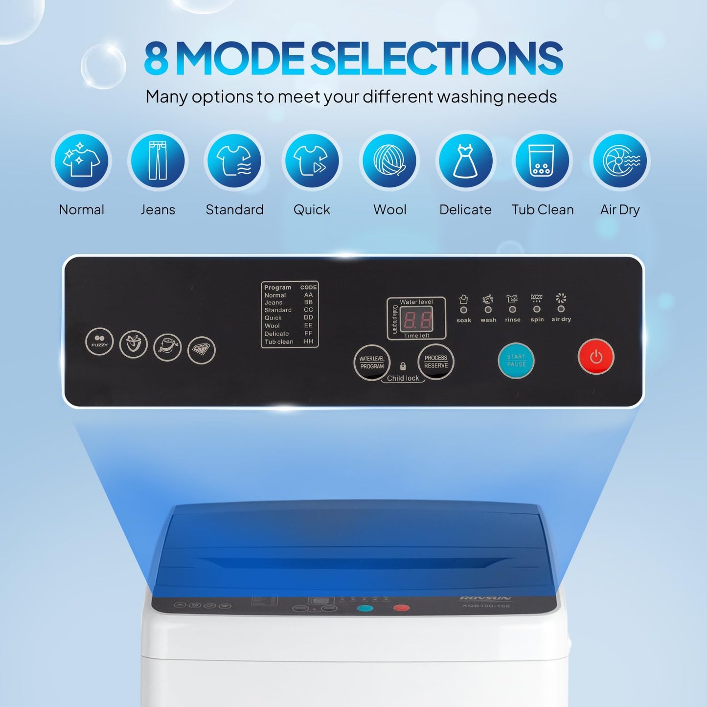 Bonnlo 30LBS Fully Automatic Washer, 2 in 1 Portable Washing Machine, Top Load Washer and Spin Dryer Combo with Drain Pump, 8 Washing Programs & 8 Water Level for Home, Apartment