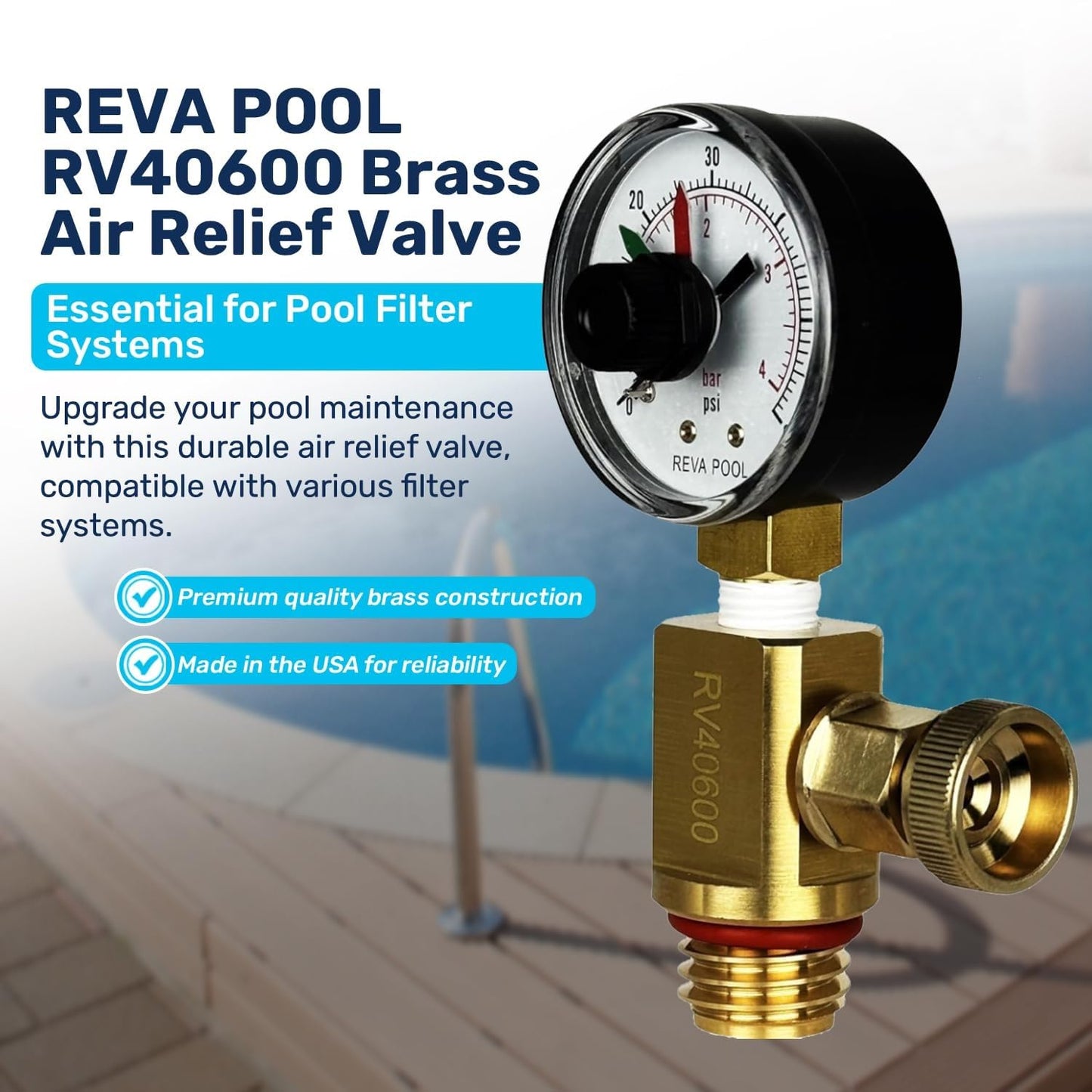 RV40600 (98209800) Brass Air Relief Valve | Compatible with Pool Filter Systems - FNS, Clean and Clear, Quad DE, 4000 Series Filters I Essential Pool Maintenance Accessory, Yellow/Black