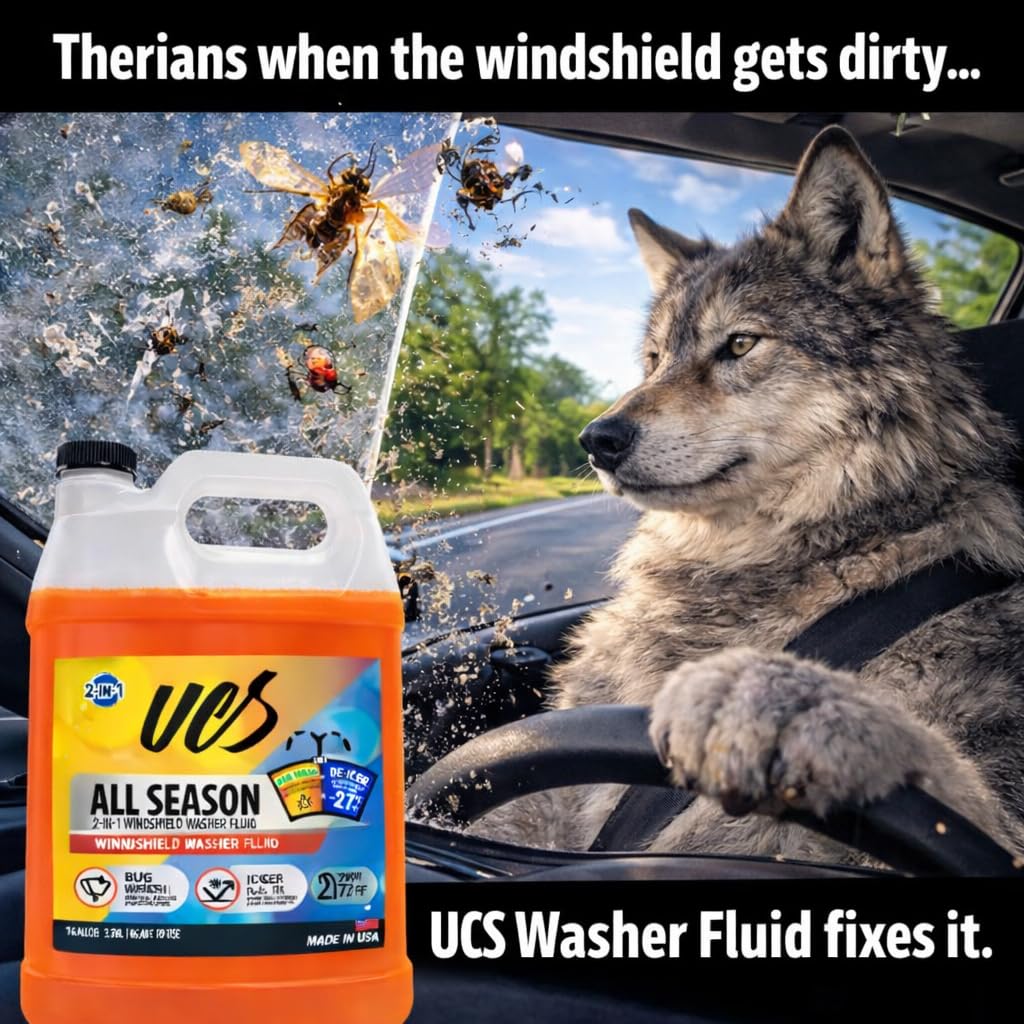 UCS Windshield Washer Fluid All Season -27°F, Freeze Protection, Water Repellent & Bug Remover, Streak-Free, 1 Gallon (128 fl oz)