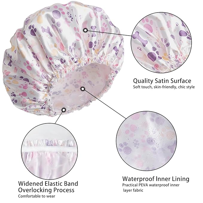 Shower Caps for Women, 4 PCS Elastic and Reusable Bath Caps, Double Layers Shower Cap Reusable Waterproof, Bathing Shower Caps, Environmental Bath Hair Protection Cap - Bow