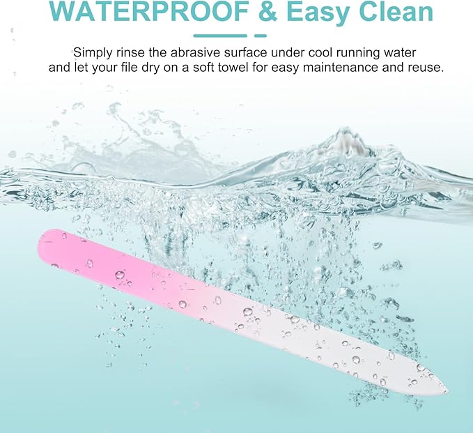 HARFINGTON Glass Nail File Kit 280 Grit Double Sided Professional Manicure Crystal Fingernail Files with Case for Natural Nail Art Shine Polishing Buffer, Light Pink