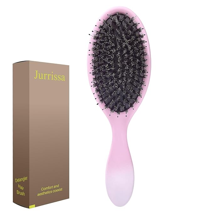 Boar Bristles Hair Brush for Women and Men, Detangling Hair Brush for Smoothing Massage Add Shine, Nylon&Boar Bristles Detangler brush for Hair Healthy (1 Pcs-Pink&White)