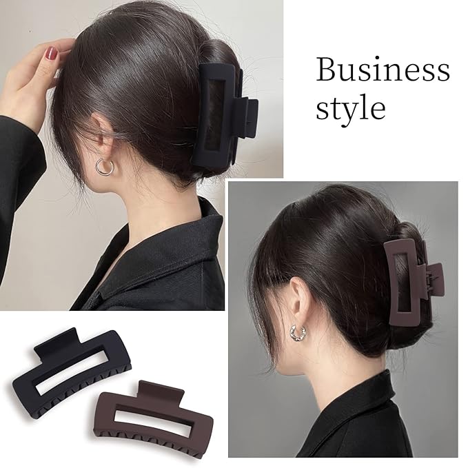 Mandydov 8 Pcs Large Hair Claw Clips 4.1" Non-slip Big Square Matte Hair Claw Clip Black Grey Claws for Women, Strong Hold for Thick Thin Hair