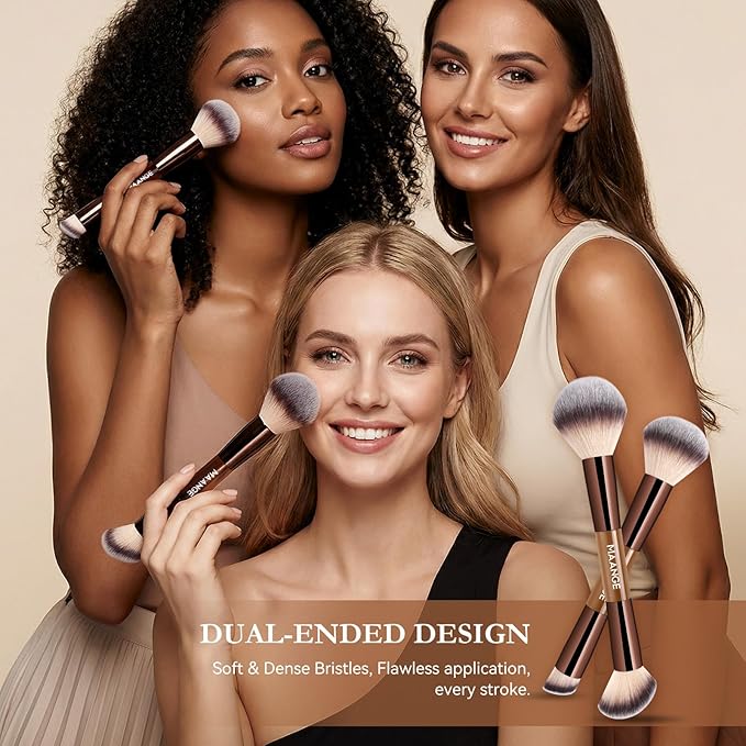 MAANGE 7 PCS Foundation Makeup Brush Set With Bag, Make up Brushes, Eyeshadow Concealer Brush, Double-ended Foundation Contour Powder Blush, Professional Face brush Set Tools For Liquid,Cream(Apricot)