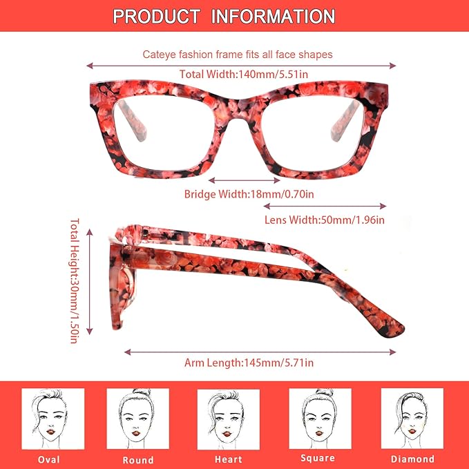 6 Pack Oprah Style Reading Glasses for Women Blue Light Blocking Computer Square Readers with Spring Hinge (Mix Color-7, 1.5, x)