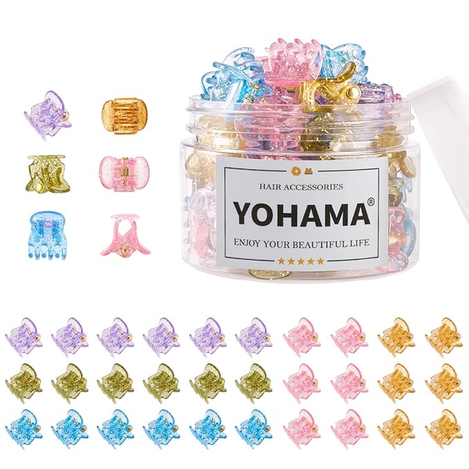 YOHAMA 36 Pcs Hair Clips Glitter Mini Claw Clamp Colorful Great for Design Children Women Girls Hairstyles Decroation Buns Pining Bangs Strong Grip Multifunction Little Clips.
