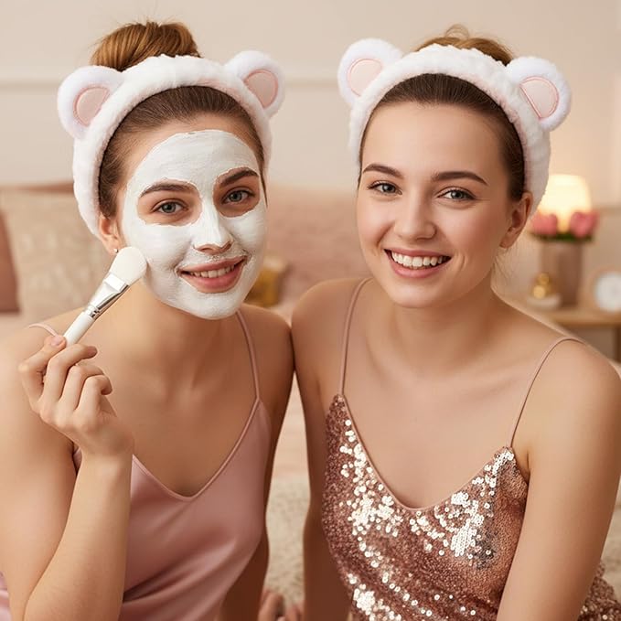 3Pcs Face Wash Headband with Wrist Towels, Soft Elastic Bear Ears Spa Headband Face Wash Hair Band Wristband Makeup Headbands for Women Skincare Bath Shower