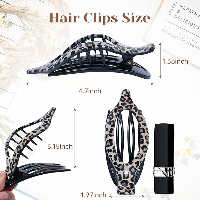 French Flat Hair Clips for Women - 6Pcs Flat Hair Claws for Thin Thick Hair Strong Hold No Slip Grip Hair Claw Clips for Women Girls (Leopard print (Neutral))