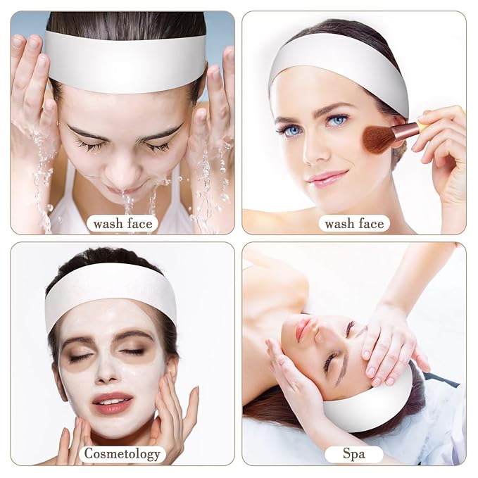 40 Pack Spa Headband for Women Disposable Skincare Headbands for Facials Esthetician Supplies Esthetician Headbands Stretch for Women's Hair (40 Pcs White)