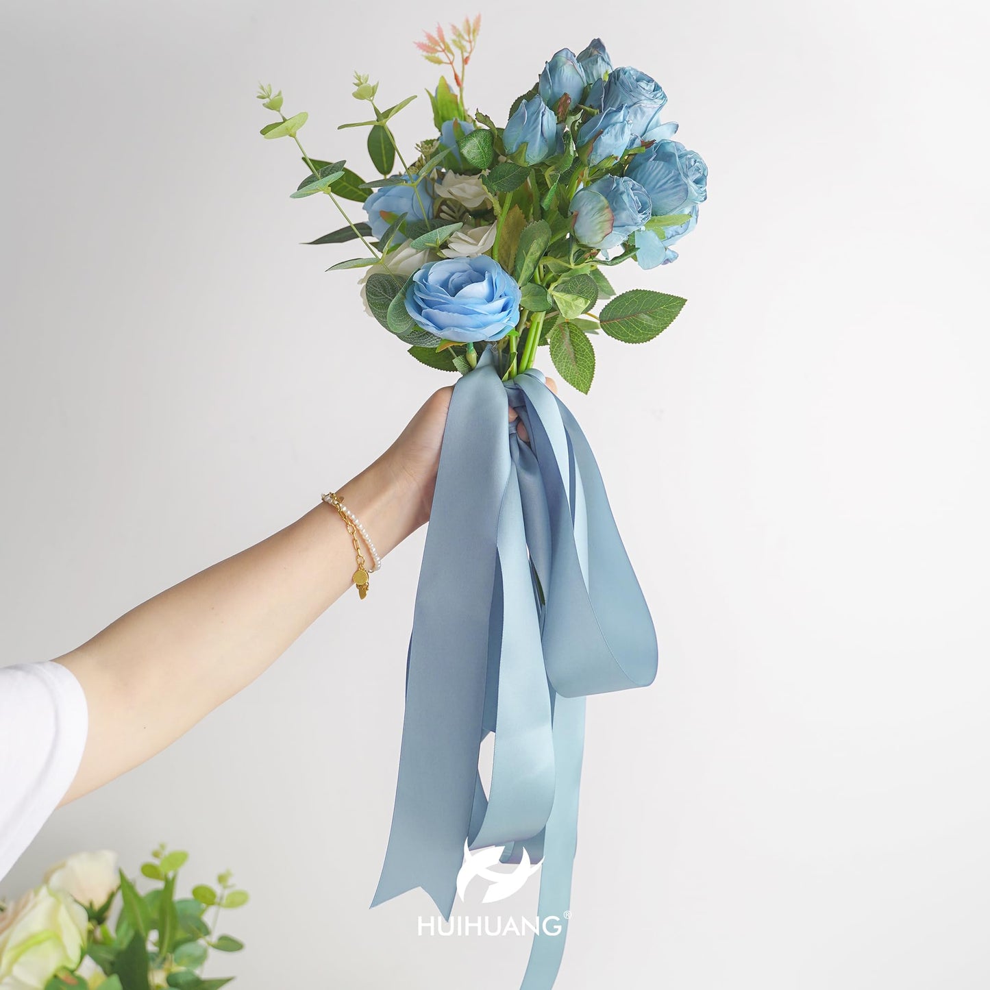 HUIHUANG Dusty Blue Ribbon 2 inch Wide Double Face Blue Satin Ribbon for Flower Bouquet, Dusty Blue Silk Satin Ribbons for Wedding Invitation, Gift Wrapping, Holiday Decor, Bows Making -25 Yards/Roll