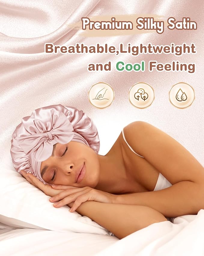 BONNET QUEEN Silk Bonnet for Sleeping Women Satin Bonnet Anti-Frizzy Night Sleep Cap Wrap for Curly Hair with Adjustable Tie Band, Champagne
