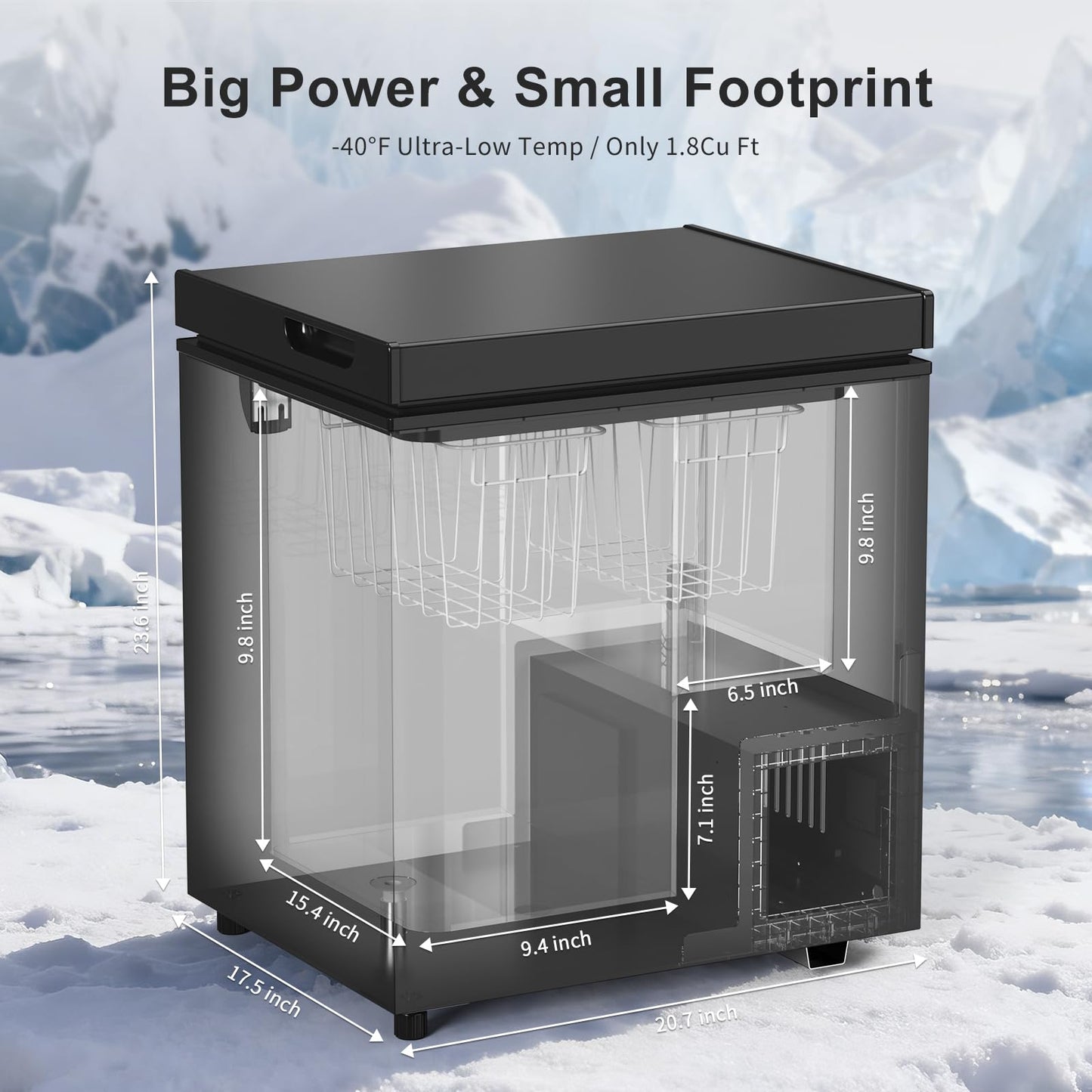 Northair Chest Freezer Low temperature quick freeze 14℉ to -40℉ Compact Freezer - 2 Removable Baskets (Black, 1.8 Cubic Feet)