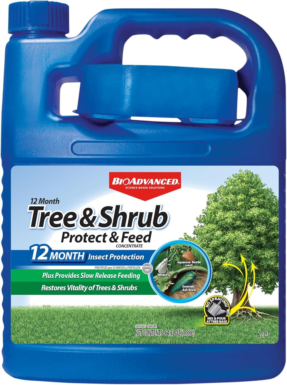 BioAdvanced 12 Month Tree and Shrub Protect and Feed Concentrate, 64 oz, Insect Killer, Tree Fertilizer & Plant Food