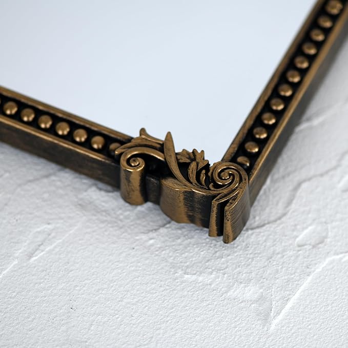 Vintage Gold Plastic Arched Makeup Mirror, Standing, Hanging or Wall Mount, Bathroom, Living Room, Bedroom Decorative Mirror (Bronze-10.6x8.6 inch)