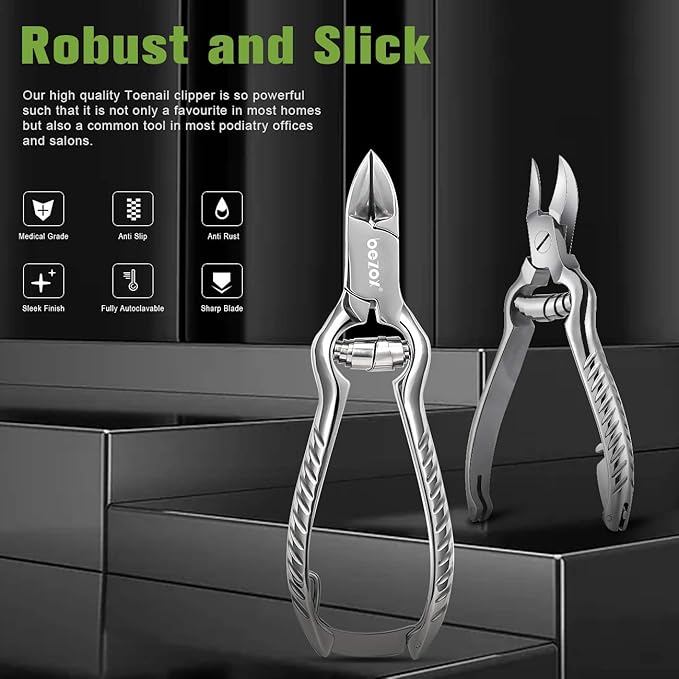 BEZOX Heavy Duty Podiatrist Toenail Clippers for Thick and Ingrown Nails, Stainless Steel Toe Nail Clipper, Pordiatry Ingrwon Toenail Tools - Silver
