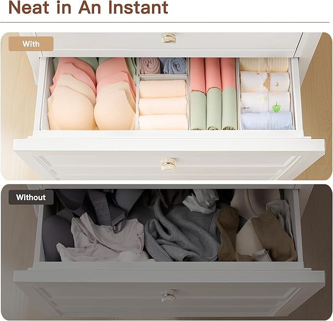Criusia Drawer Organizer Clothes, 21 Pack Dresser Organizer for Baby Clothes, Underwear, Sock - Foldable Closet Organization and Storage Dividers Bins for Nursery, Bedroom (Oatmeal)