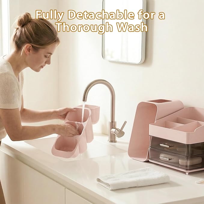 Large Capacity Makeup Organizer Countertop with Makeup Brush Holder for Vanity, Thickened Material, Bathroom Countertop Organizer Skin Care Perfumes Storage, Teen Girl Gifts for 12-23 YearÃ¯Â¼ÂpinkÃ¯Â¼Â