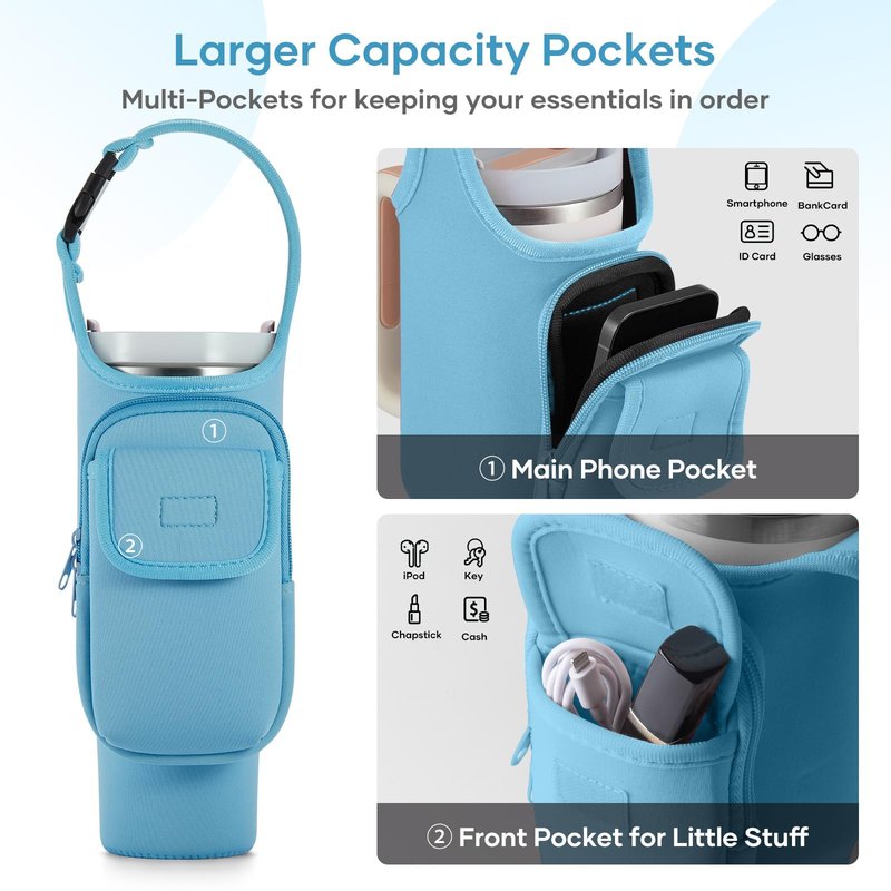 Bufilea Carrier Bag with Phone Holder Pockets for Stanley 40/30oz Tumbler with Handle, Insulated Neoprene Crossbody Bag Cup Holder w/Shoulder & Handheld Straps Fits Stanley Cup Accessories