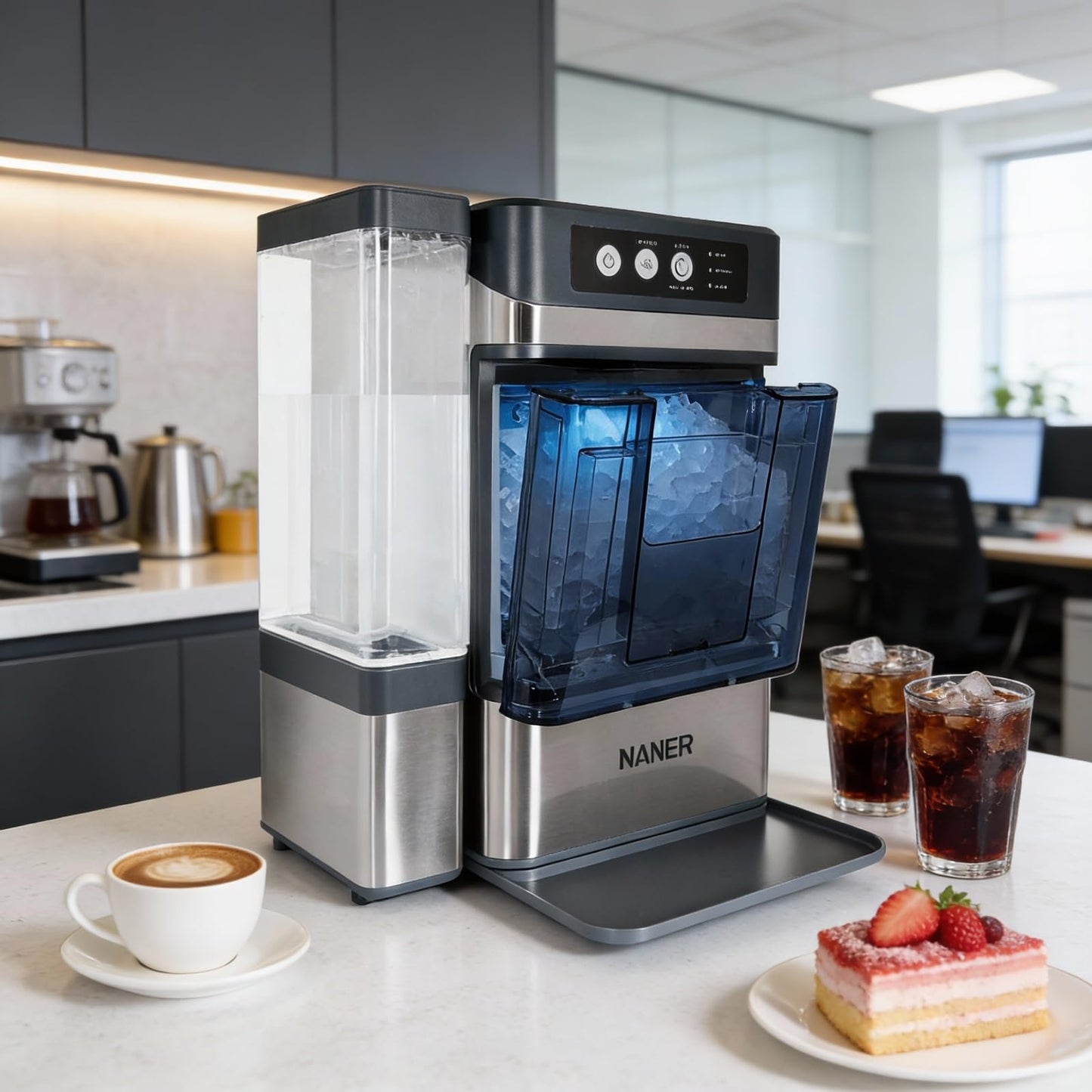 Naner Nugget Ice Makers Countertop 42lbs/Day Large Capacity One-Click Operation Self-Cleaning Portable Ice Maker with A Detachable 3L Water Tank Scoop Included Ice Machine for Home/Kitchen/Office