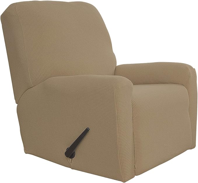 Easy-Going Recliner Stretch Sofa Slipcover Sofa Cover 4-Pieces Furniture Protector Couch Soft with Elastic Bottom Kids Spandex Jacquard Fabric Small Checks(Recliner,Tan,Large)