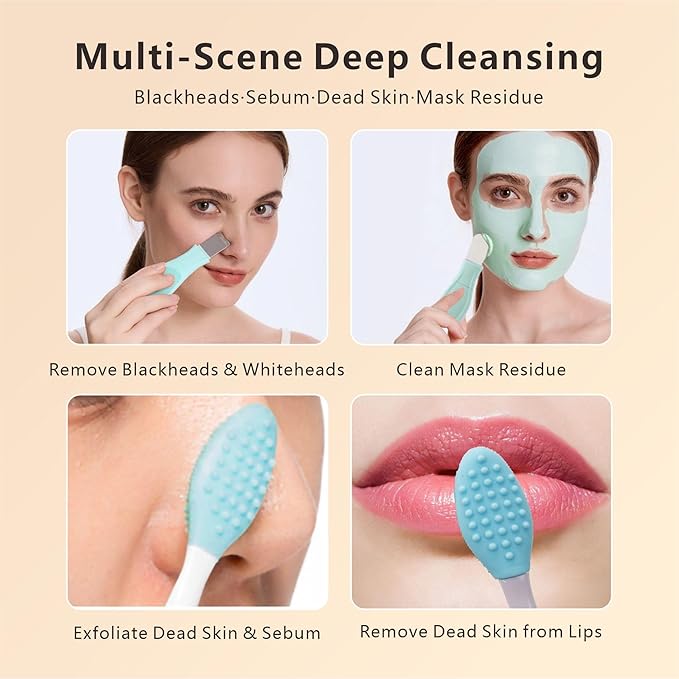 Face Washing Brushes,Nose Blackhead Removal Tools,3Pcs Pore Cleaning Brush, Skin Scrubber Face Spatula,Double-headed Blackhead Extractor Pimple Extractor,Face Scraper for Deep Cleansing (Green)