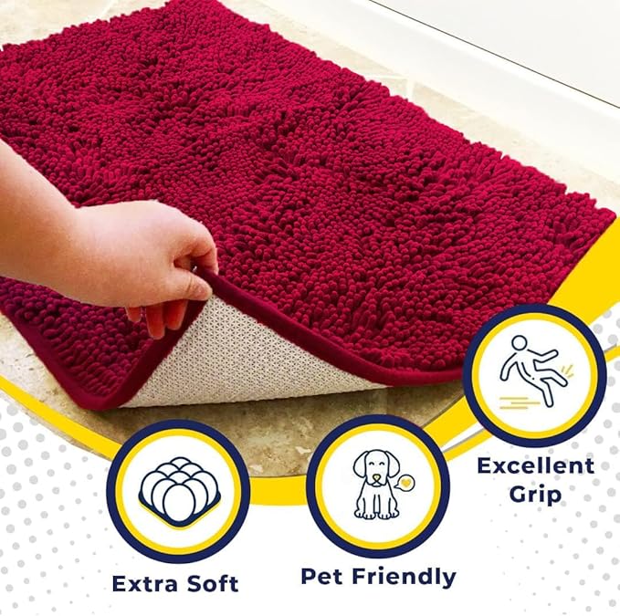 Muddy Mat® | Super Absorbent Door Mat Indoor, Microfiber Quick Dry Chenille Entryway Rug, Non-Slip Front Door Mat, Indoor Mats for Entryway, Machine Washable Pet Rug, Maroon 24"x36"